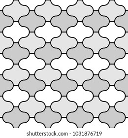 Seamless pattern with paseo ornament. Oriental traditional ornamentation with repeated rounded shapes. Window tracery wallpaper. Grid motif. Digital paper, textile print, web design. Vector art image.