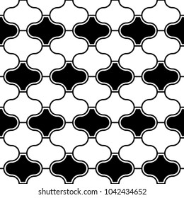 Seamless pattern with paseo ornament. Oriental traditional ornamentation with repeated rounded shapes. Window tracery wallpaper. Grid motif. Digital paper, textile print, web design. Vector art image.