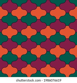Seamless pattern. Paseo tiles ornament. Oriental traditional ornamentation. Repeated lantern shapes. Mosaic wallpaper. Tiles motif. Geometric digital paper. Ethnic textile print. Web design. Vector