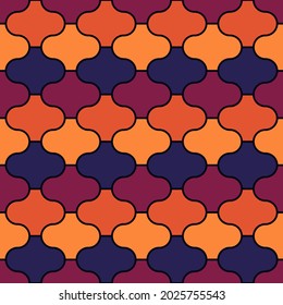 Seamless pattern. Paseo tiles ornament. Oriental traditional ornamentation. Repeated lantern shapes. Mosaic wallpaper. Tiles motif. Geometric digital paper. Ethnic textile print. Vector art