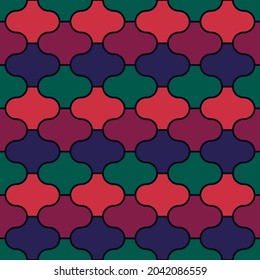Seamless pattern. Paseo tiles ornament. Oriental traditional ornamentation. Repeated lantern shapes. Mosaic wallpaper. Tiles motif. Geometric digital paper. Ethnic textile print. Vector art.