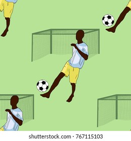 seamless pattern passing the ball in football by men from the gate vector illustration