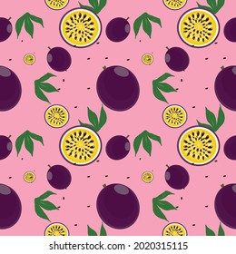 seamless pattern passion fruiit in pink background color
