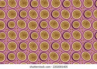 seamless pattern of passion fruit with lilac colour