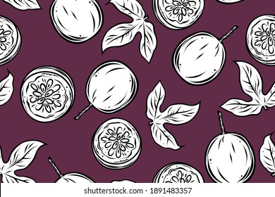 Patrón de frutos de pasión, vector, monocromo