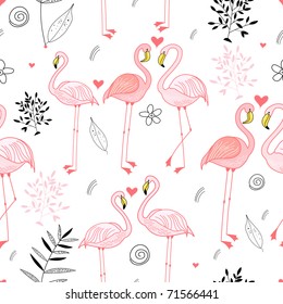 seamless pattern with a passionate pink flamingos