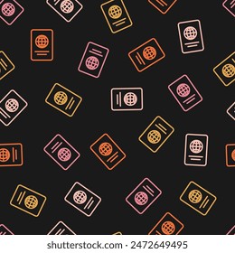 Seamless pattern with passport icon and black background