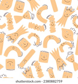 Seamless pattern of pasta character with cute face