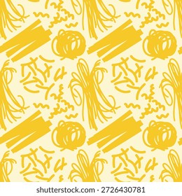 Seamless pattern with pasta varieties on light background.