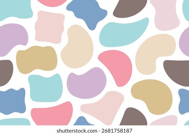 Nahtloses Muster aus pastellfarbenen Amöben-förmigen mehrfarbigen Tröpfchen in unregelmäßigen Formen. Doodle organischen Vektor abstrakte Hintergründe mit flüssigen Blasen. Trendige Palette Sommer Drucke, Textilien, Tapeten