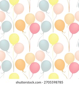 Seamless pattern with pastel balloons - hand drawn vector illustration.