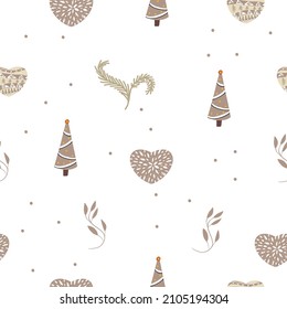Seamless pattern pastel beige, with a decorative abstract heart in the Scandinavian style hygge, hygge, with elements of nature, herringbone.