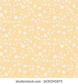 Seamless pattern of pastel brown, yellow flowers on a light background. Delicate floral pattern, field of small flowers, print for fabric, textile, wallpaper, baby clothes
