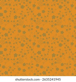 Seamless pattern of pastel brown, yellow flowers on a light background. Delicate floral pattern, field of small flowers, print for fabric, textile, wallpaper, baby clothes