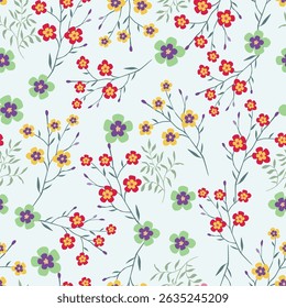 Seamless pattern of pastel brown, yellow flowers on a light background. Delicate floral pattern, field of small flowers, print for fabric, textile, wallpaper, baby clothes
