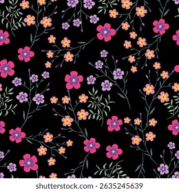 Seamless pattern of pastel brown, yellow flowers on a light background. Delicate floral pattern, field of small flowers, print for fabric, textile, wallpaper, baby clothes