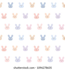 Seamless Pattern with Pastel Bunny Face Design on White Background