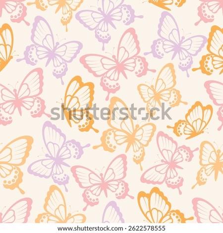 Seamless pattern with pastel butterflies. Cute spring and summer design for kids, fabric, wallpapers, wrapping paper, and stationery.