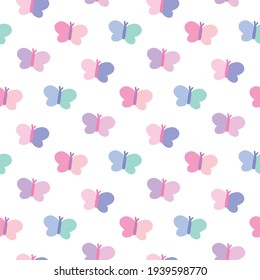 Seamless Pattern of Pastel Butterfly Art Design on White Background