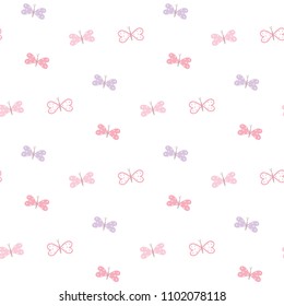Seamless Pattern of Pastel Butterfly Design on White Background