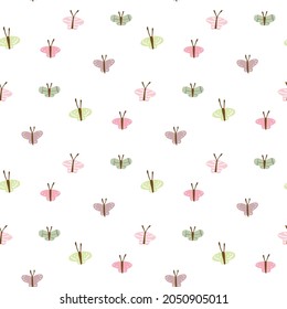 Seamless Pattern with Pastel Butterfly Design on White Background