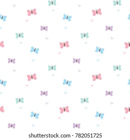 Seamless Pattern of Pastel Butterfly and Heart Design on White Background