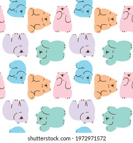 Seamless Pattern with Pastel Cartoon Bear Design on White Background