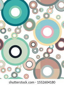 Seamless pattern pastel circles on a white background.80s and 90s. For printing on fabric, postcards. For posting on the site and social network. trends. bright geomericfaded, dim, gray background
