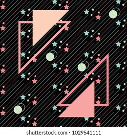 Seamless pattern pastel coloe geometric star line  triangle and circle abstract on black background.Vector illustration.