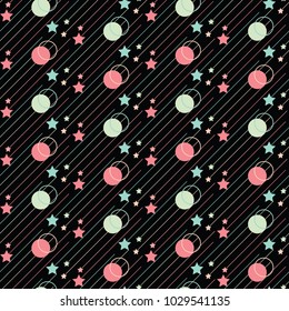 Seamless pattern pastel coloe geometric star line and circle abstract on black background.Vector illustration.
