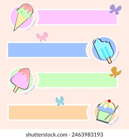 Seamless pattern with pastel color ice cream. Delicious refreshing ice cream as background.
Vector for holiday designs, party, birthday, invitation.
Ice cream cone pattern. border for menu text.