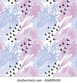 seamless pattern pastel color wallpaper. vector illustration for fabric with floral natural motif. pencil drawn paint stroke abstract elements 