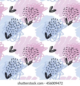 seamless pattern pastel color wallpaper. vector illustration for fabric with floral natural motif. pencil drawn paint stroke abstract elements 