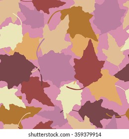 Seamless pattern of pastel colored leaves from the bush on a pink background