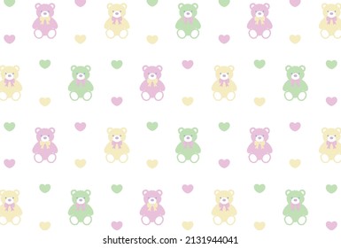 seamless pattern with pastel colored teddy bears and hearts for banners, cards, flyers, social media wallpapers, etc.
