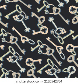 Seamless pattern with pastel colorful keys and key chains for wrapping paper design, craft, surface design and other design projects.