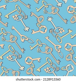 Seamless pattern with pastel colorful keys and key chains for wrapping paper design, craft, surface design and other design projects.