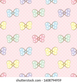 seamless pattern with pastel colorful polka dots bow. background, vector, illustration