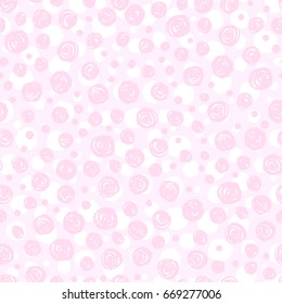 A seamless pattern in pastel colors from hand drawn circles and dots. Vector abstract background.