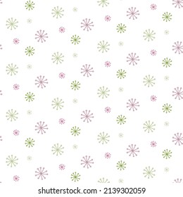 Seamless pattern in pastel colors with hand-drawn snowflakes. Doodle pattern for fabrics, textiles, wrapping paper