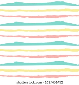Seamless pattern with pastel colors stripes of torn paper. Vector design repeat draw for posters, cards, brushes, prints, templates, patterns, banners. White isolated background. Yellow, pink, blue.