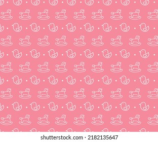 
Seamless pattern. Pastel colors. Thin line icons of baby items. Also for printing on paper and fabric.
Seamless Pattern Baby Icons Pink And White Outline.