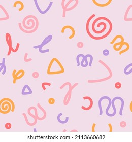 Seamless pattern in pastel colors using simple shapes and lines. Wallpapers, textiles, background for the site