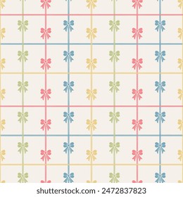 Seamless pattern in pastel colours with ribbons and stripes running criss cross. Great for wrapping paper, textiles, fashion, quirky clothing, kids, home decor, greeting cards, backgrounds 