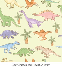 Patrón sin inconfundibles con dinosaurios bonitos pastel. Plantilla para el diseño