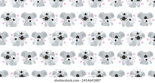 Seamless Pattern Pastel of Cute Family Koala bear and child baby animal are hugging love sleepy, cartoon character Design template isolated on white background, icon symbol object element vector 