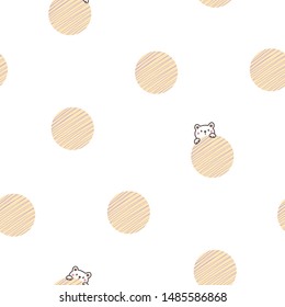 Seamless Pattern of Pastel Dot and Cartoon Bear Design on White Background