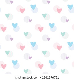 Seamless Pattern with Pastel Dot and Heart Design on White Background