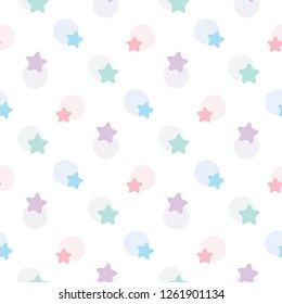 Seamless Pattern with Pastel Dot and Star Design on White Background