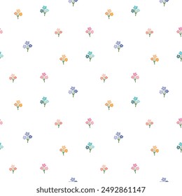 Seamless Pattern of Pastel Flower Design on White Background